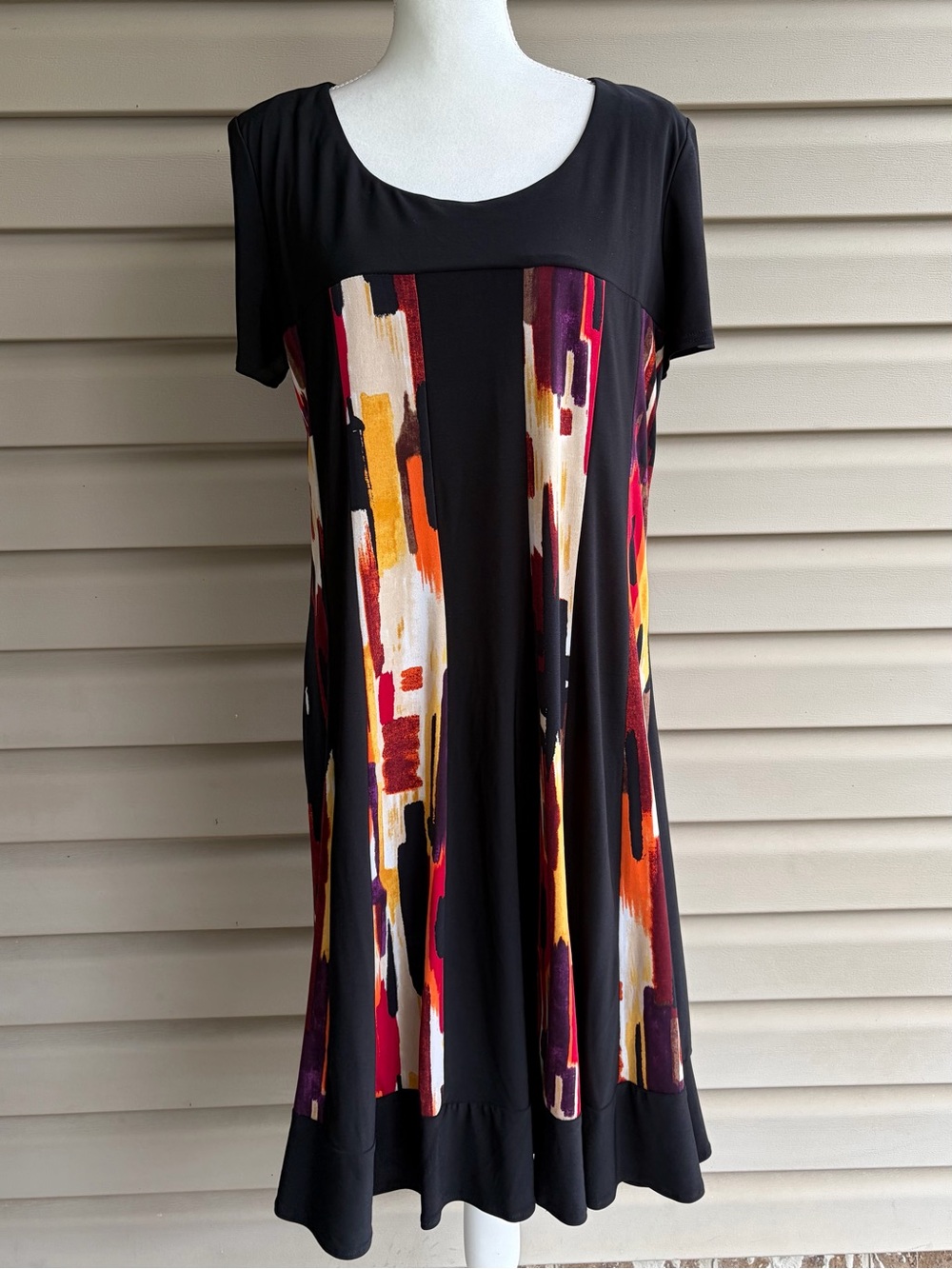 •R&M Richards• Black Abstract Print Swing Dress - Size 16